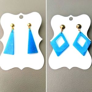 Handmade Shimmery Blue Resin Earrings Diamond